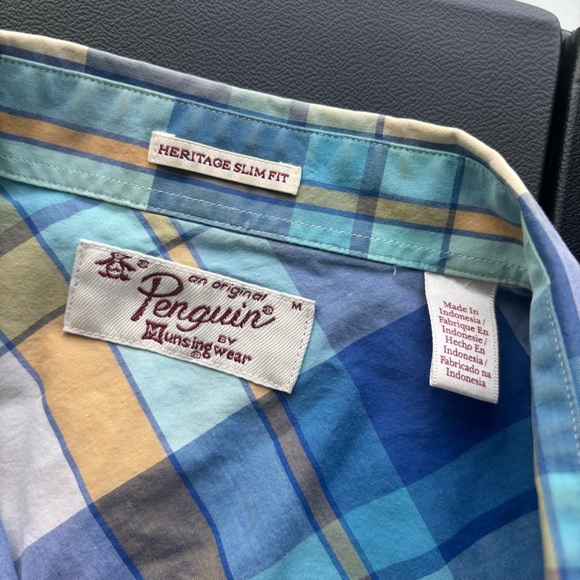 Mens Original Penguin Heritage Slim Fit Plaid Button-Down Medium Short Sleeve - - Picture 6 of 6